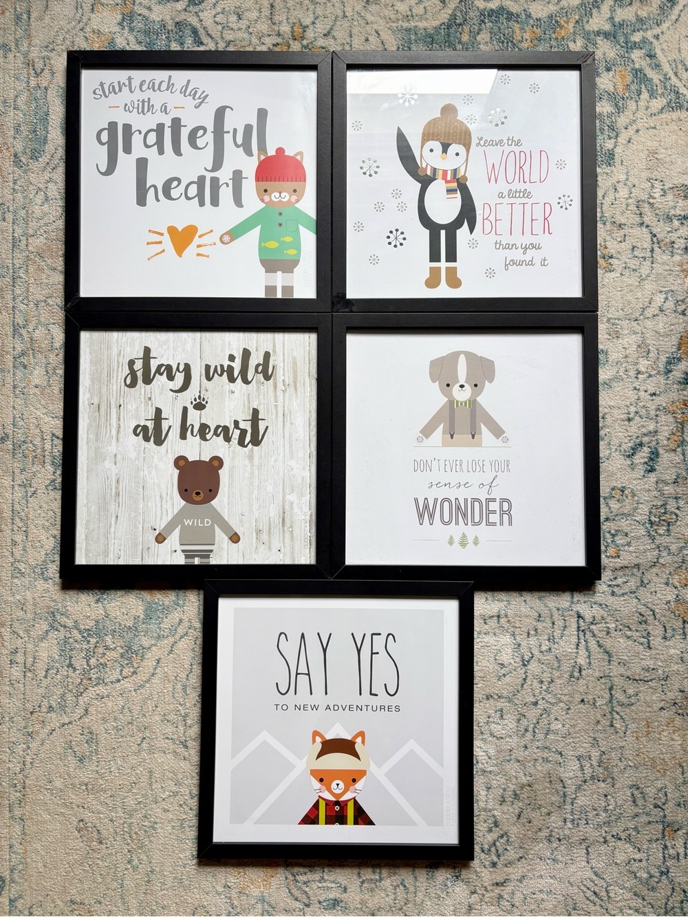 Cuddle + Kind Framed Art Lot of 5 Nursery Lot Unisex Animals Bear Fox Penguin